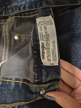 Wrangler Indigo Blue Denim Jeans with Gold Stitching. Bootcut Dark Rodeo Jeans